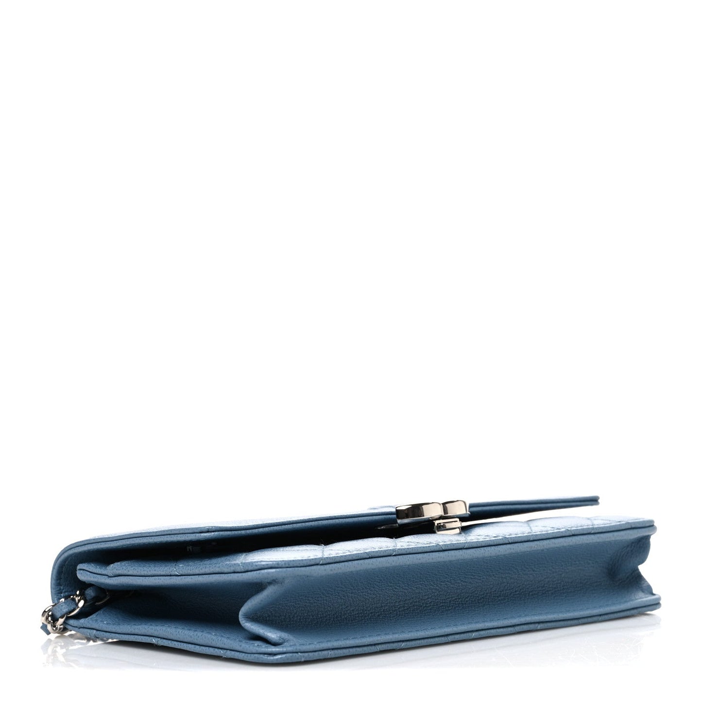 Grained Calfskin Quilted CC Box Wallet On Chain WOC Blue