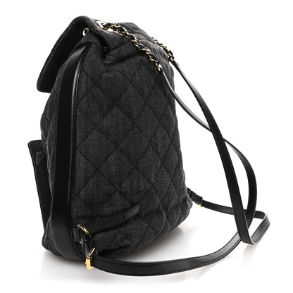 Denim Calfskin Quilted Backpack Dark Grey Black
