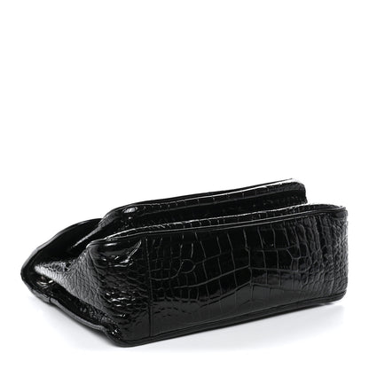 Patent Crocodile Embossed Lambskin Monogram Medium Niki Chain Satchel Black