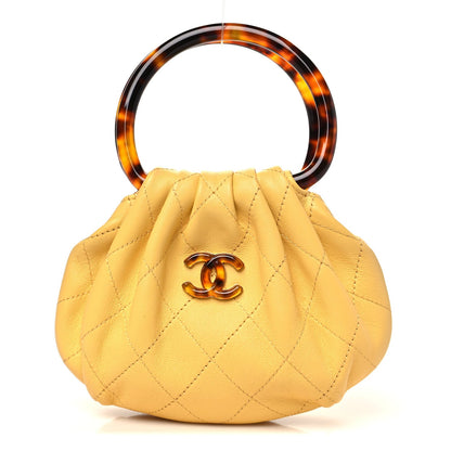 Lambskin Plexiglass Tortoise Shell Quilted Mini Pouch Yellow