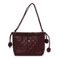 Lambskin Quilted Drawstring Clutch With Strap Dark Burgundy