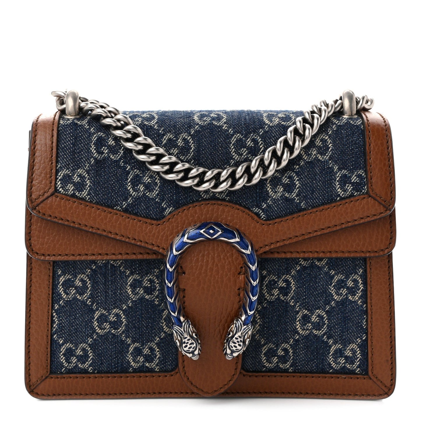 New Denim GG Monogram Dollar Calfskin Enamel Mini Dionysus Shoulder Bag Blue Tea Cuir Epilog Electric Blue