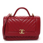 Calfskin Chevron Quilted Top Handle Flap Red