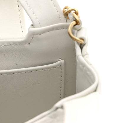 Shiny Aged Calfskin Quilted Mini Nano Kelly Shopper White