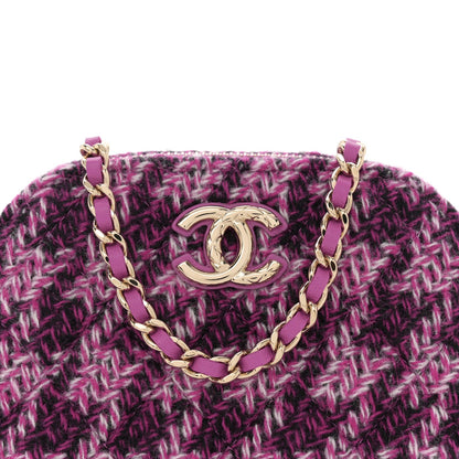 Tweed Quilted Mini Clutch With Chain Purple