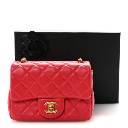 Lambskin Quilted Mini Pearl Crush Flap Red