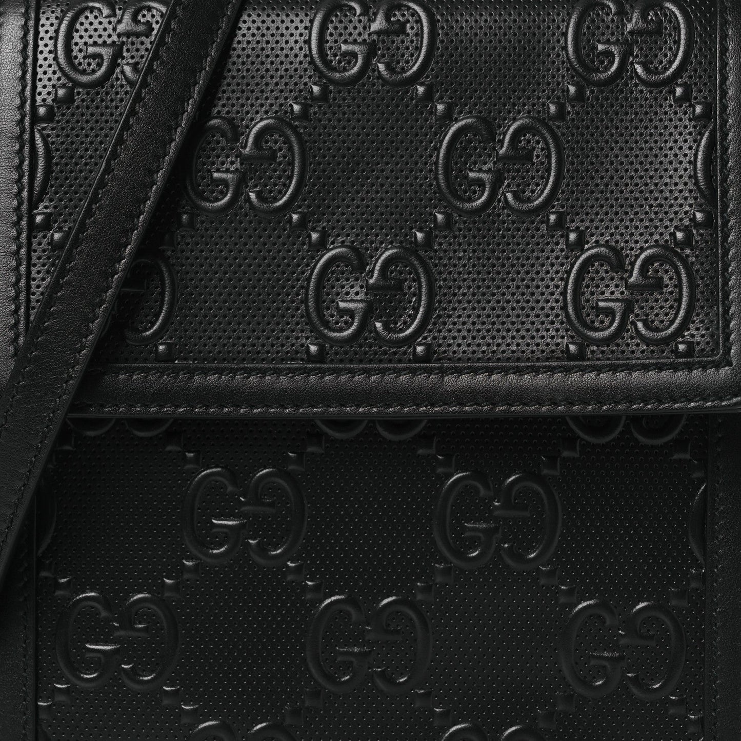 Calfskin GG Tennis Embossed Messenger Bag Black