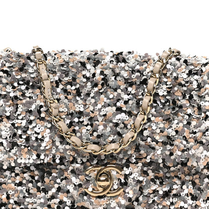 Sequin Quilted Small Single Flap Grey Black White Pearly White