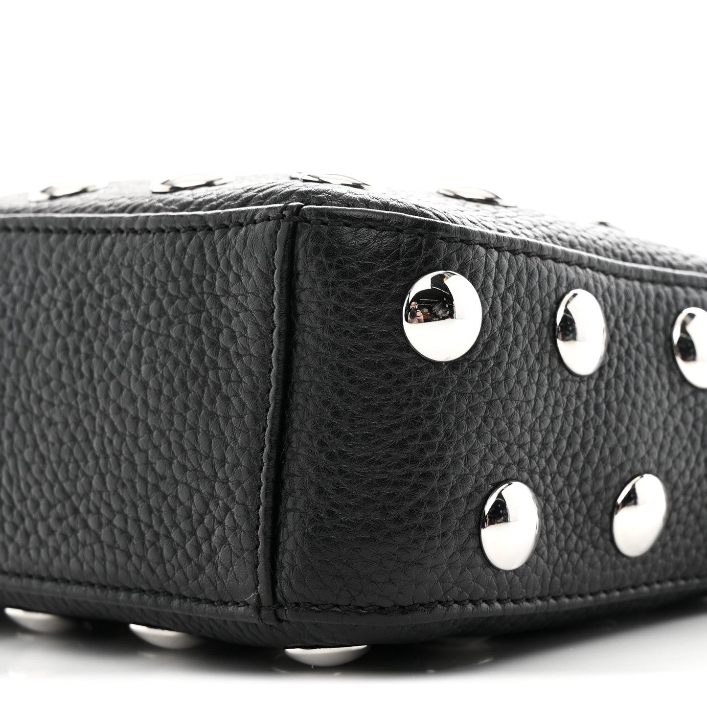 Pebbled Sport Calfskin Studded Small Elena Black