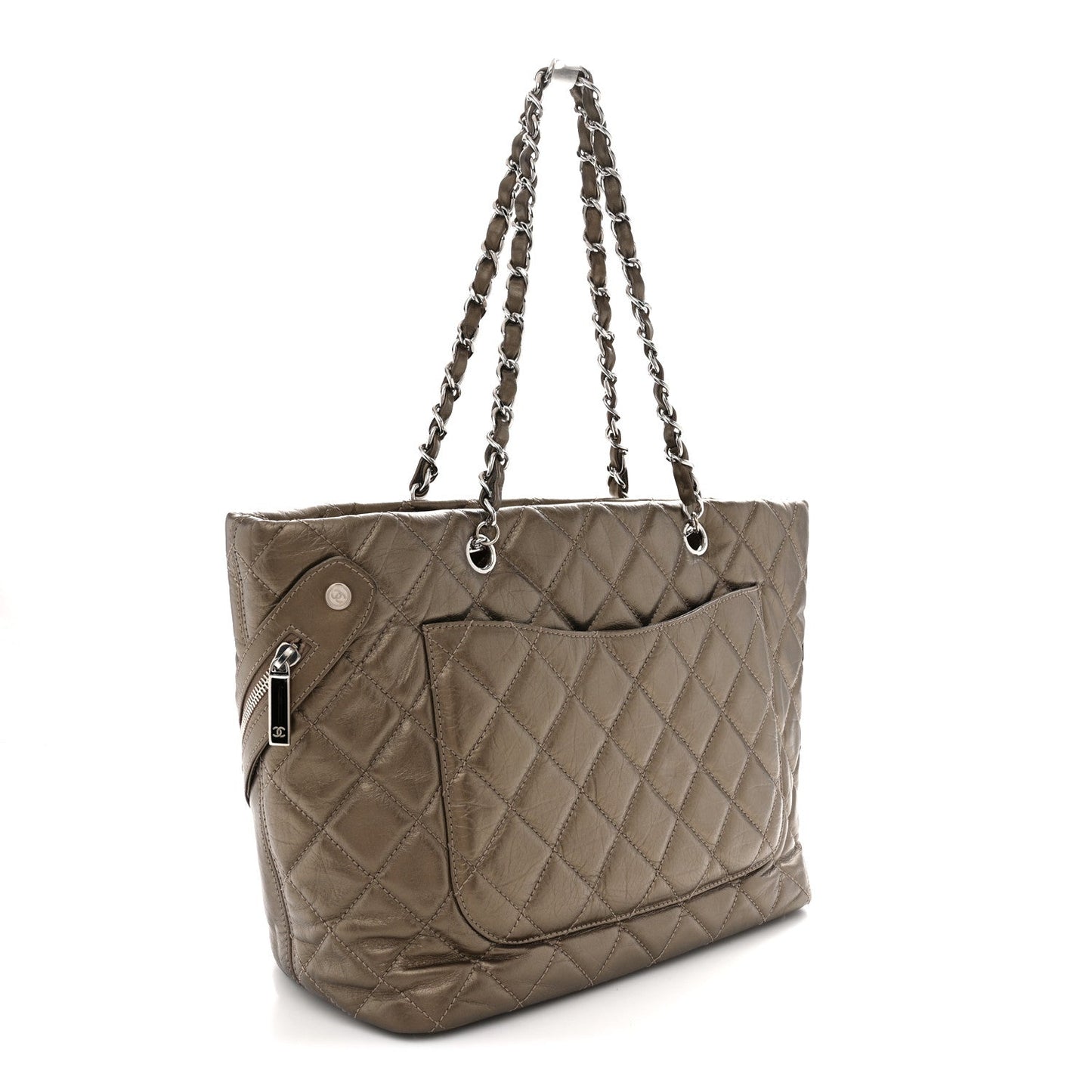 Metallic Aged Calfskin Quilted Large Cotton Club Tote Bronze