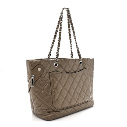 Metallic Aged Calfskin Quilted Large Cotton Club Tote Bronze
