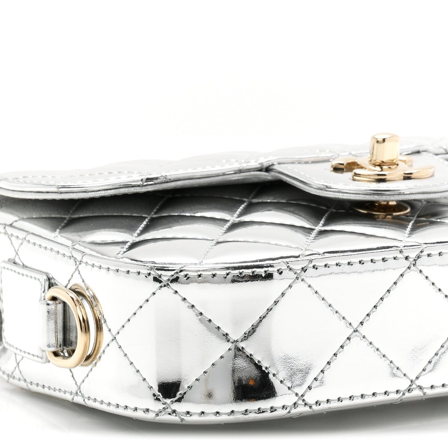 Mirror Calfskin Metallic Calfskin Quilted Hollywood Boulevard Mini Flap With Star Coin Purse Silver
