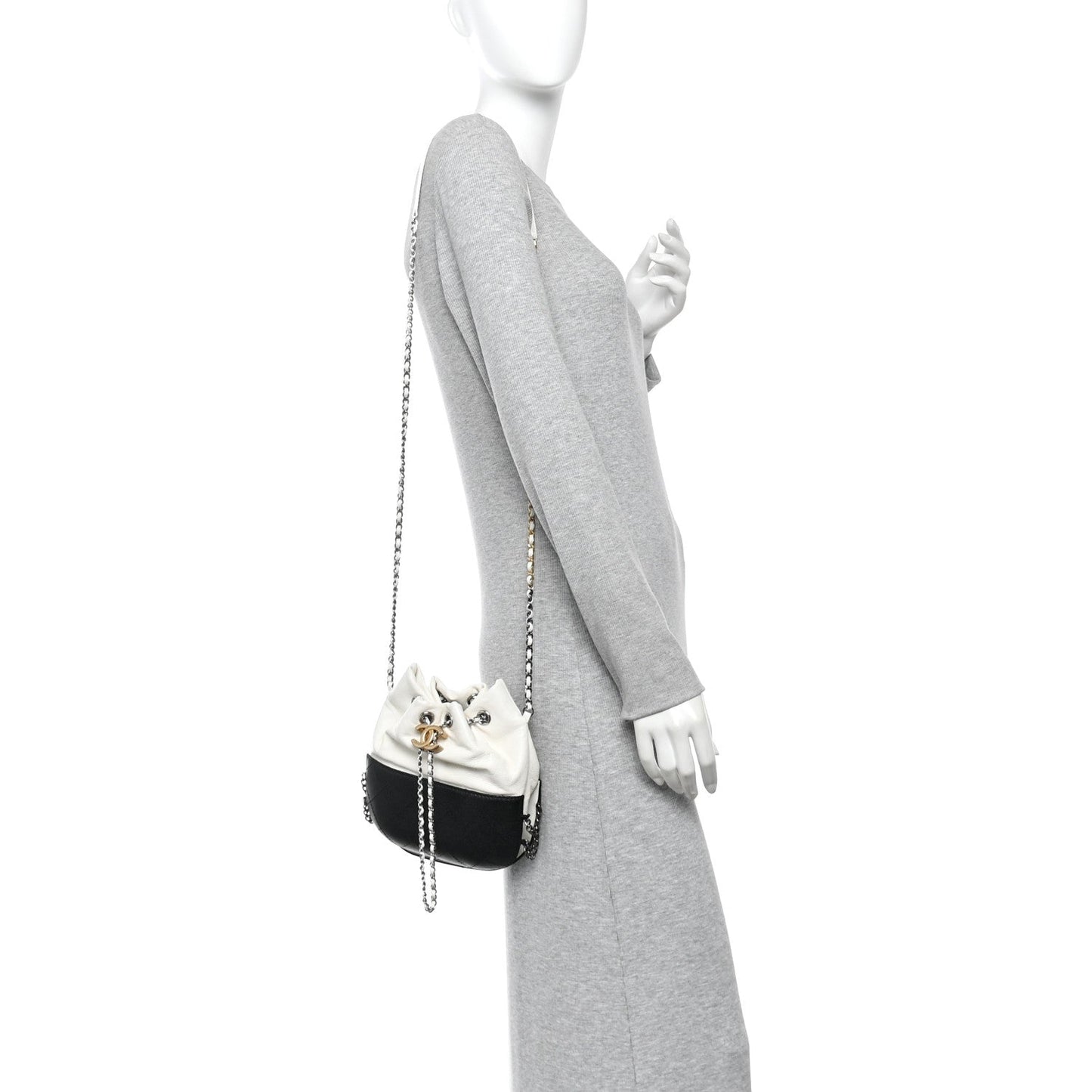 Aged Calfskin Quilted Small Gabrielle Bucket White Black