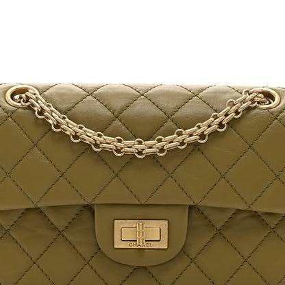 Aged Calfskin Quilted 2.55 Reissue 224 Flap  Khaki