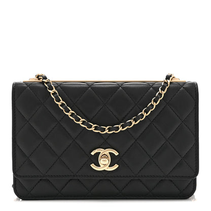 Lambskin Quilted Trendy CC Wallet On Chain WOC Black