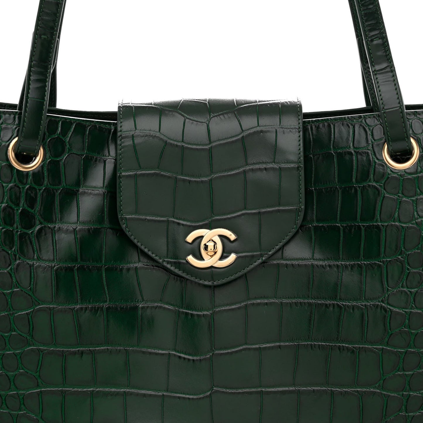 Calfskin Crocodile Embossed Large Shopping Bag Dark Green