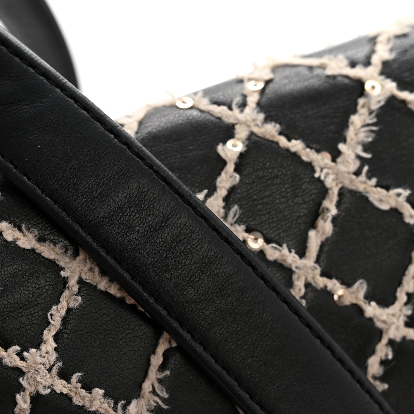 Calfskin Tweed Sequin Stitched Medium Boy Flap Black White