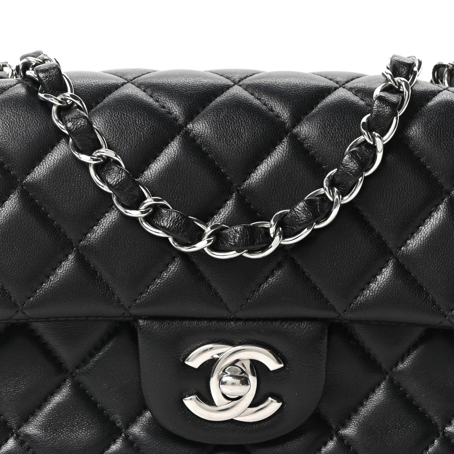 Lambskin Quilted Mini Rectangular Flap Black