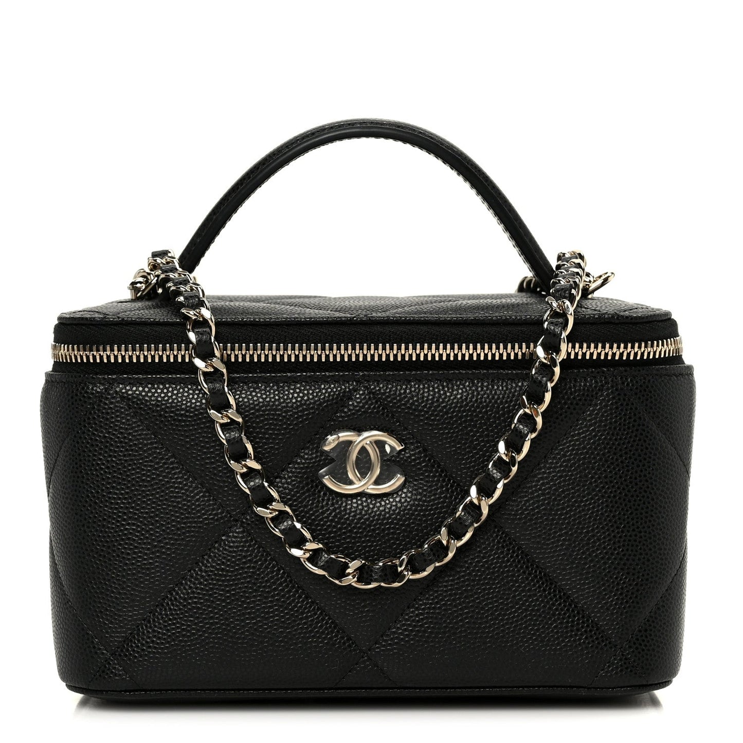 Caviar Quilted Top Handle Long Vanity Black
