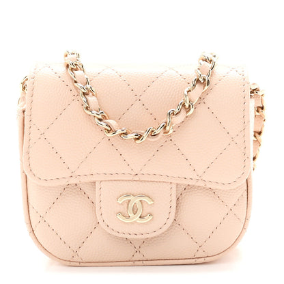 Caviar Quilted Mini Clutch With Chain Light Beige