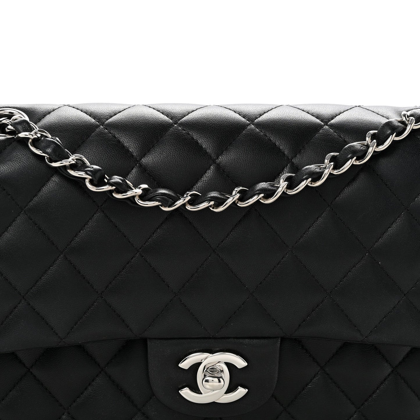 Lambskin Quilted Medium Double Flap Black