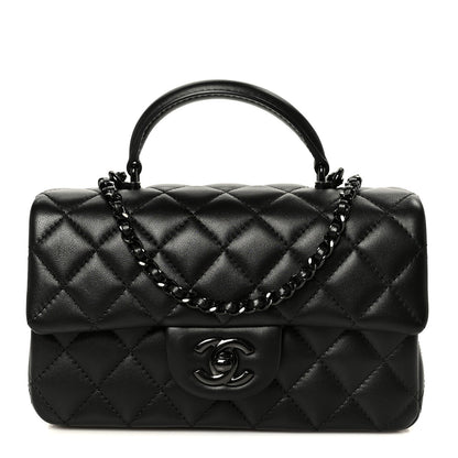Lambskin Quilted Mini Top Handle Rectangular Flap So Black