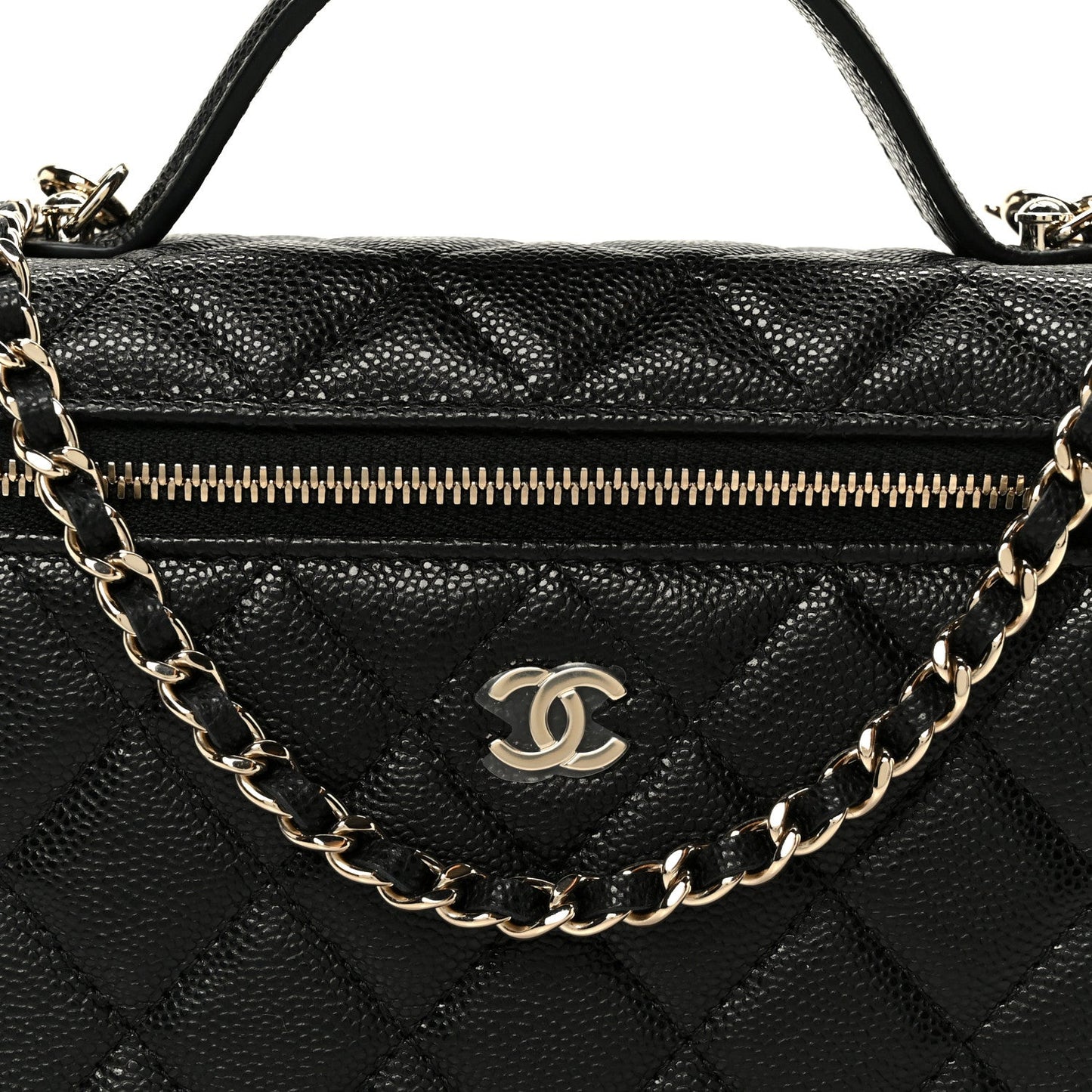 Caviar Quilted Top Handle Slim Vanity With Chain Black