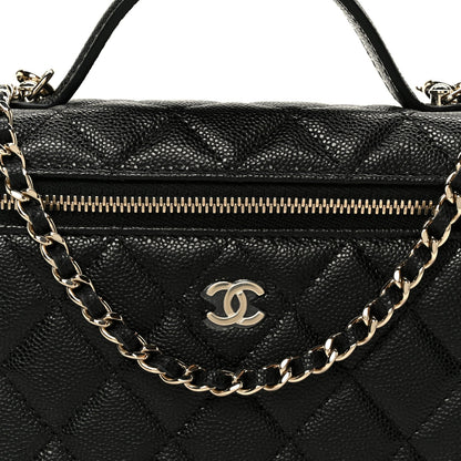 Caviar Quilted Top Handle Slim Vanity With Chain Black