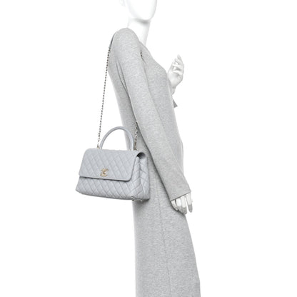 Caviar Lizard Embossed Quilted Small Coco Handle Flap Light Grey