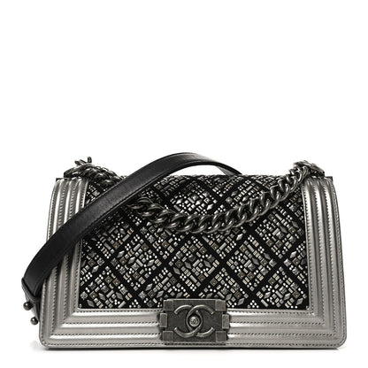 Jersey Embroidered Medium Boy Flap Black Silver