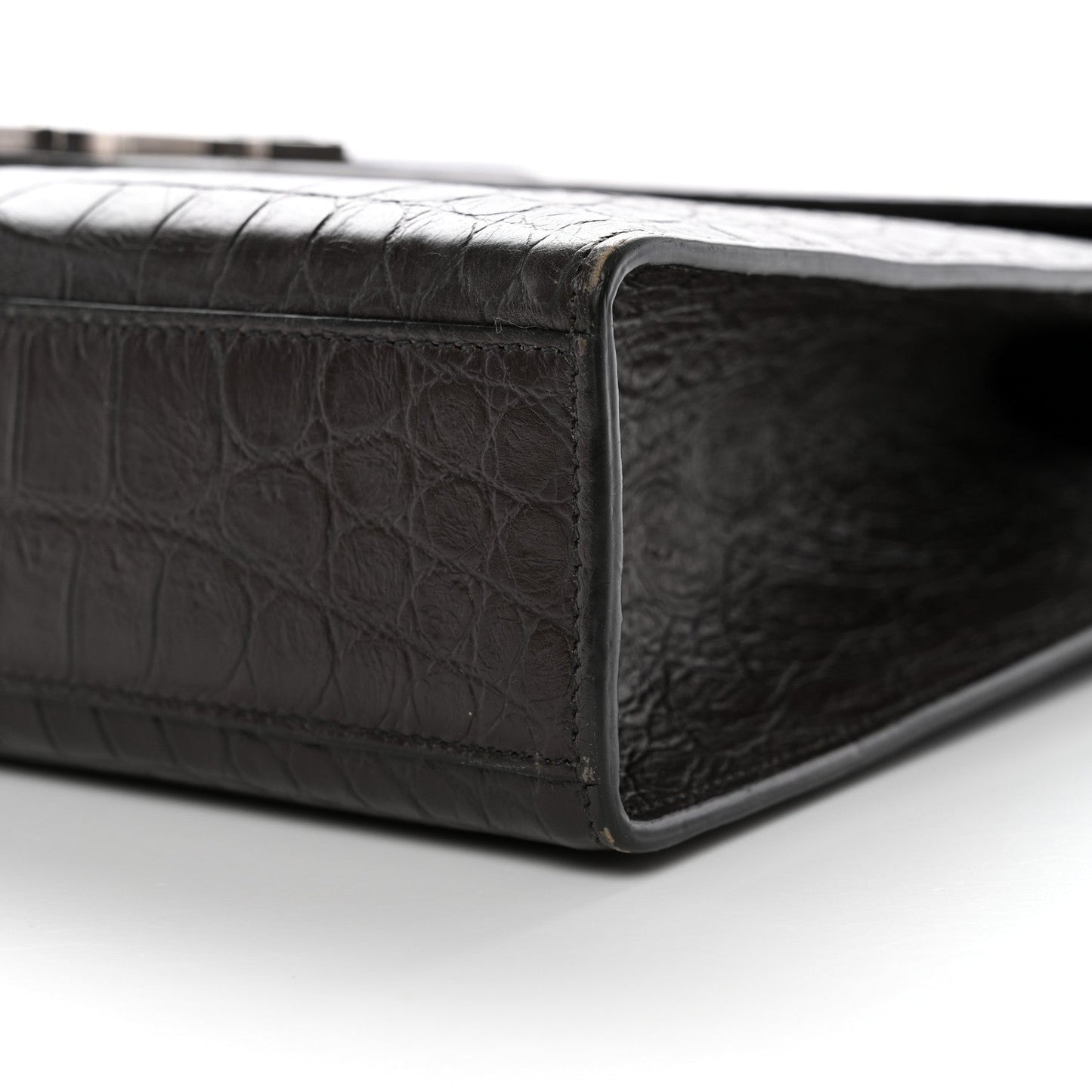 Calfskin Crocodile Embossed Large Monogram Satchel Dark Brown