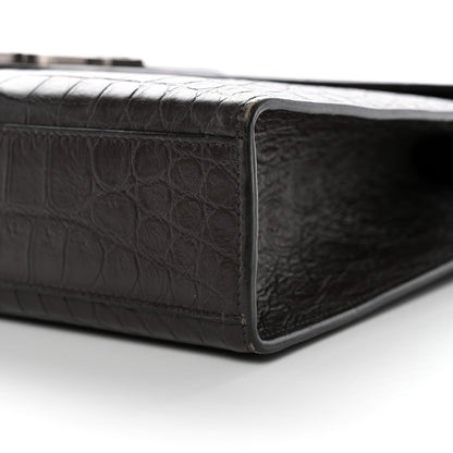 Calfskin Crocodile Embossed Large Monogram Satchel Dark Brown