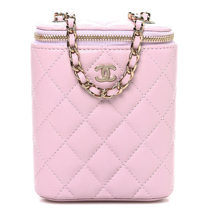 Caviar Quilted Small Vertical Coco Beauty Vanity Case With Chain Light Pink