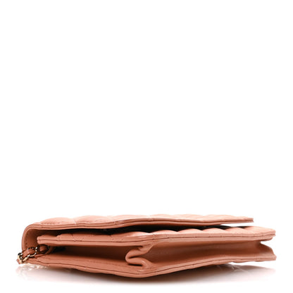 Lambskin Quilted Wallet on Chain WOC Salmon Pink