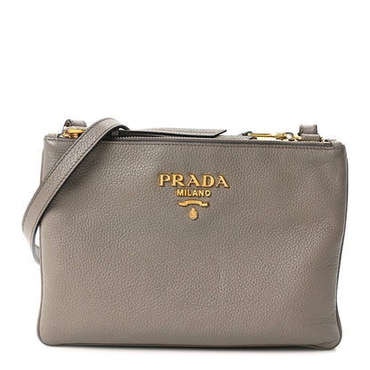 Vitello Phenix Double Zip Crossbody Bag Argilla