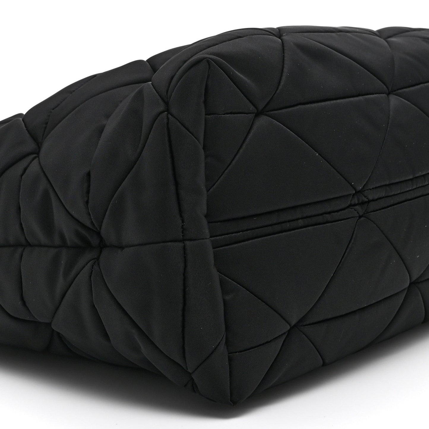 Re-Nylon Nappa Triangle Quilted Padded Medium Double Handled Zip Tote Black