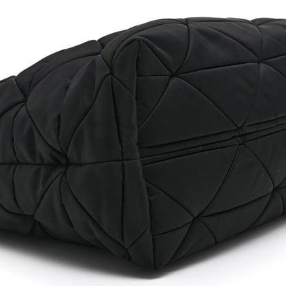 Re-Nylon Nappa Triangle Quilted Padded Medium Double Handled Zip Tote Black