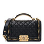 Lambskin Quilted Small Top Handle Boy Flap Black