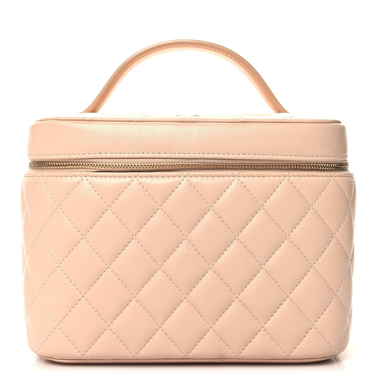 Lambskin Quilted Large Vanity Pouch Beige Clair