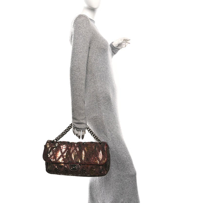 Metallic Snakeskin Crochet Soft and Chain Maxi Flap Burgundy Multicolor