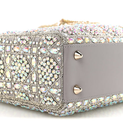 Calfskin Satin Celestial Bead Embroidery Embroidered Small Lady Dior Grey Multicolor