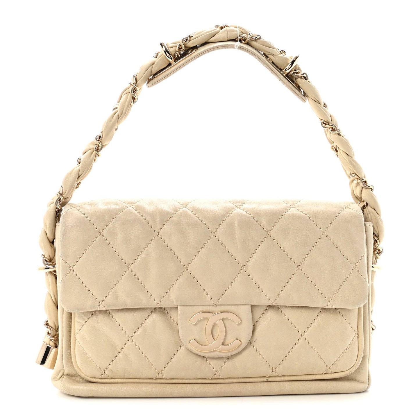 Lambskin Small Lady Braid Flap Light Beige