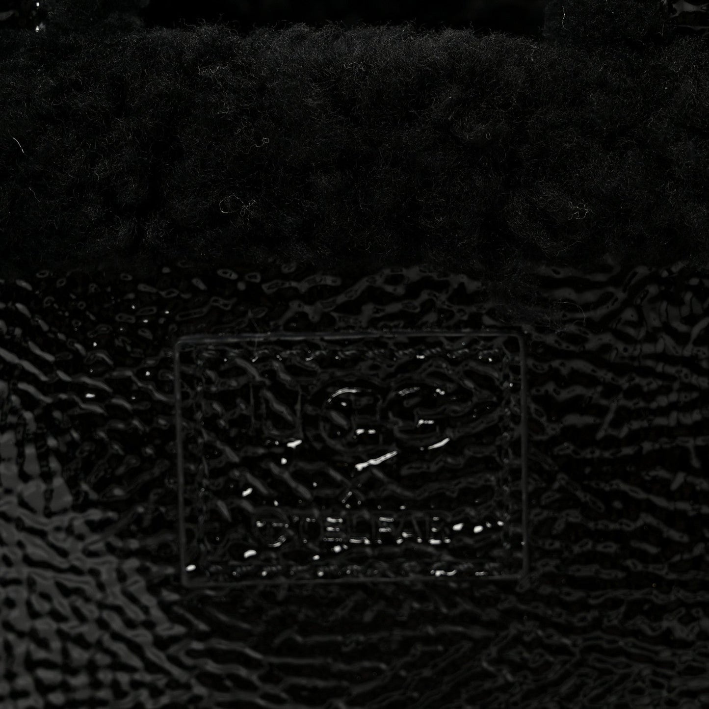 X UGG Crinkle Patent Shearling Small Shopping Bag Black