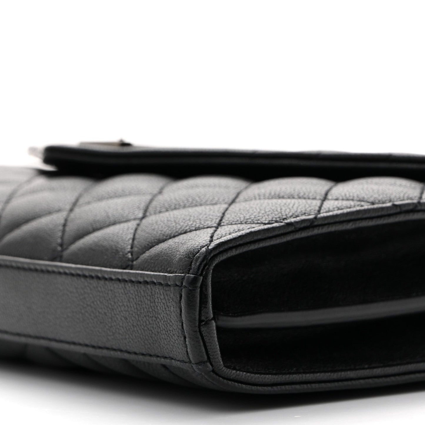 Sheepskin Tri-Quilt Monogram Envelope Chain Wallet Black