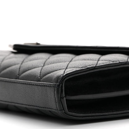 Sheepskin Tri-Quilt Monogram Envelope Chain Wallet Black