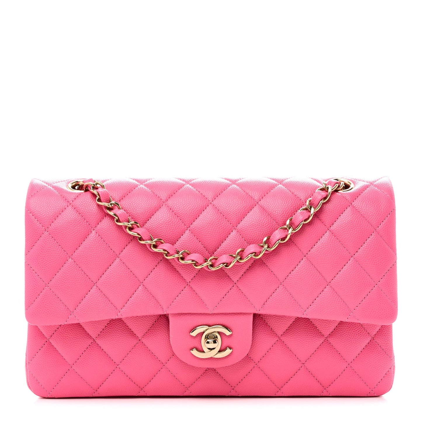 Caviar Quilted Medium Double Flap Pink