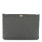 Lambskin Quilted Large Boy Zip Pouch Grey