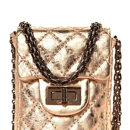 Metallic Aged Calfskin Quilted 2.55 Reissue Phone Case Rose Gold