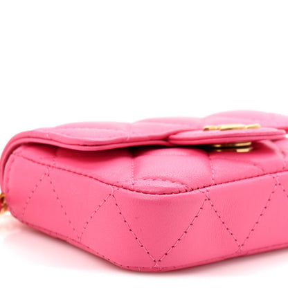 Lambskin Enamel Quilted Mini Chain Belt Bag Pink