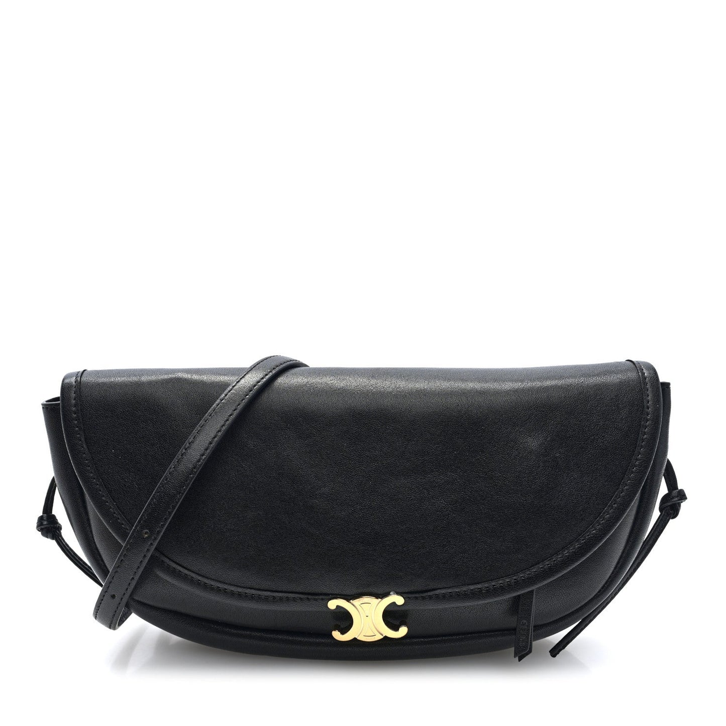 Shiny Lambskin Soft Triomphe Little Half Moon Bag Black